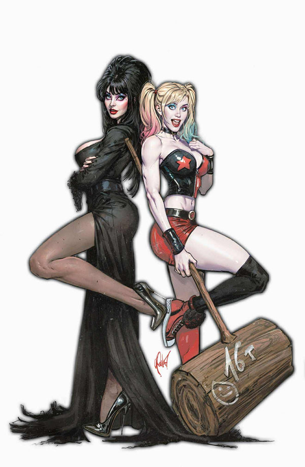 HARLEY QUINN X ELVIRA #1 CEDRIC POULAT EXCLUSIVE VIRGIN WHITE VARIANT (10/1/2025) SHIPS 11/1/2025