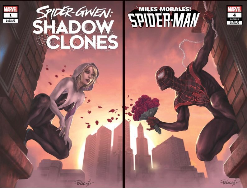 MILES MORALES: SPIDER-MAN 4 & SPIDER-GWEN: SHADOW CLONES 1 LUCIO PARRILLO EXCLUSIVE VARIANT 2 PACK (3/15/2023) SHIPS 4/15/2023 BACKISSUE